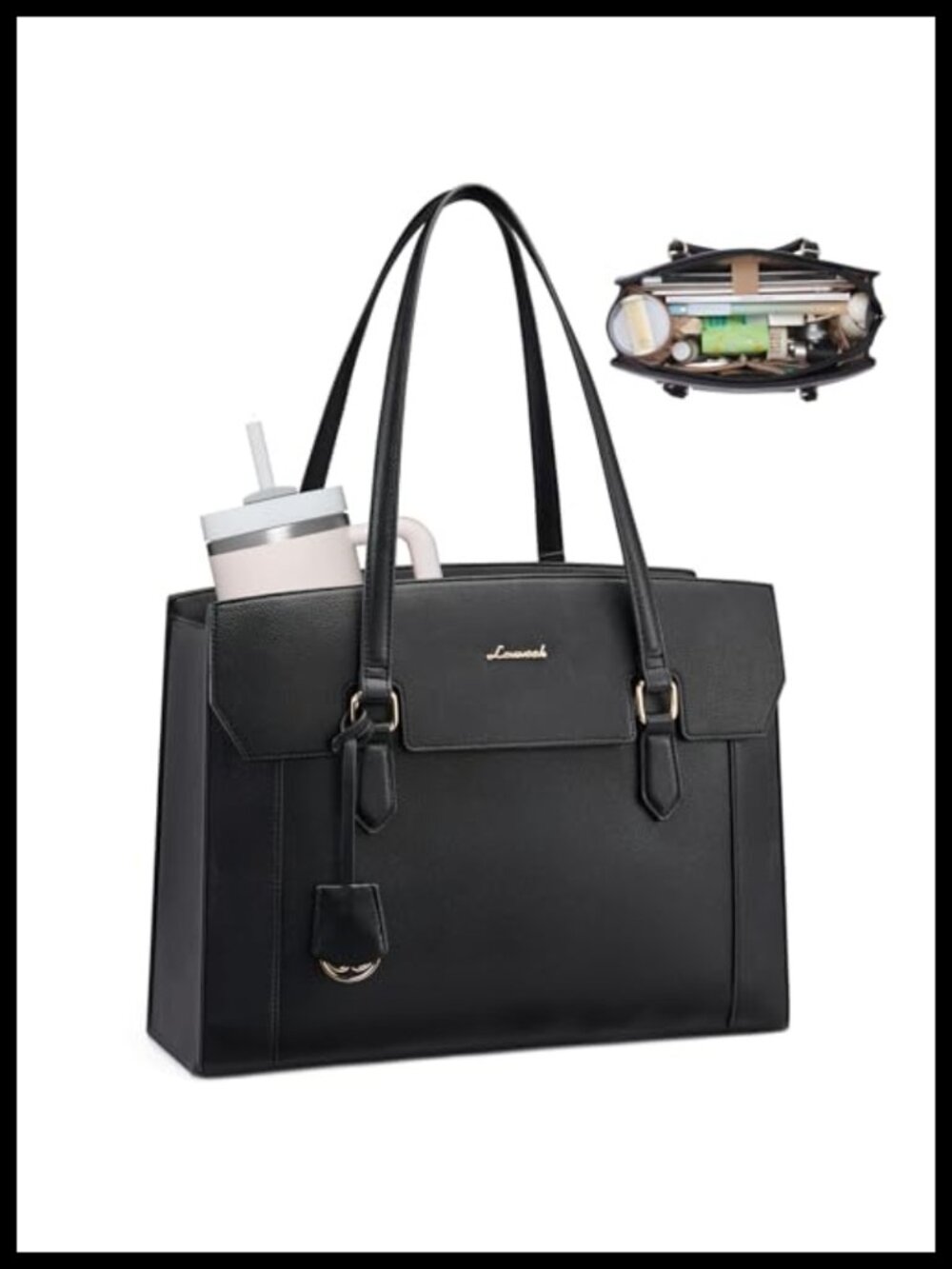 LOVEVOOK 15.6 Inch Laptop Tote Bag for Women Waterproof PU Leather Work
